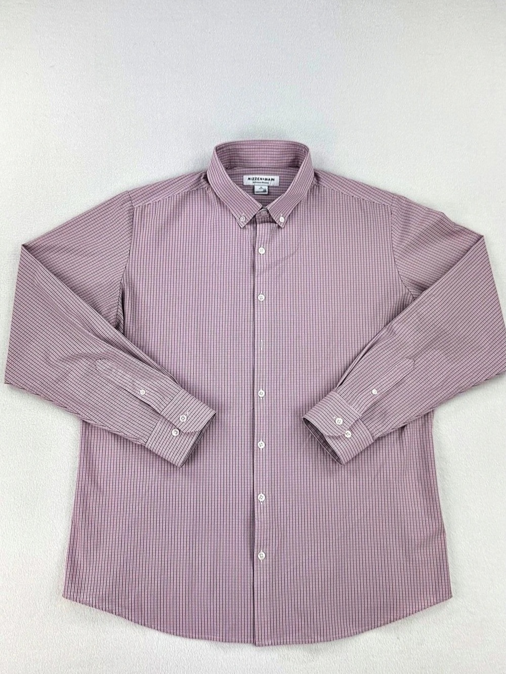 Mizzen Main Performance Menswear Pink Plaid Classic Fit Long Sleeve Button Sz XL